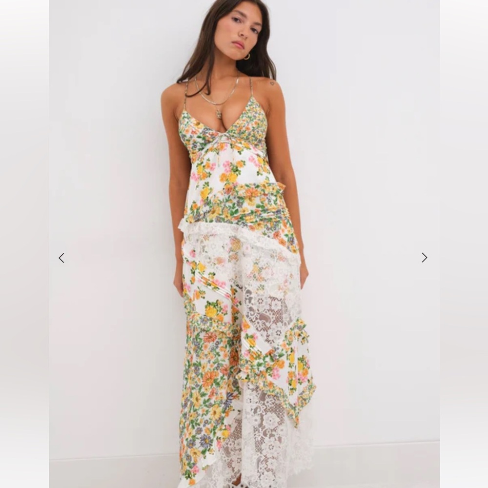 For Love and Lemons Rosalyn Maxi Dress XS Marigold